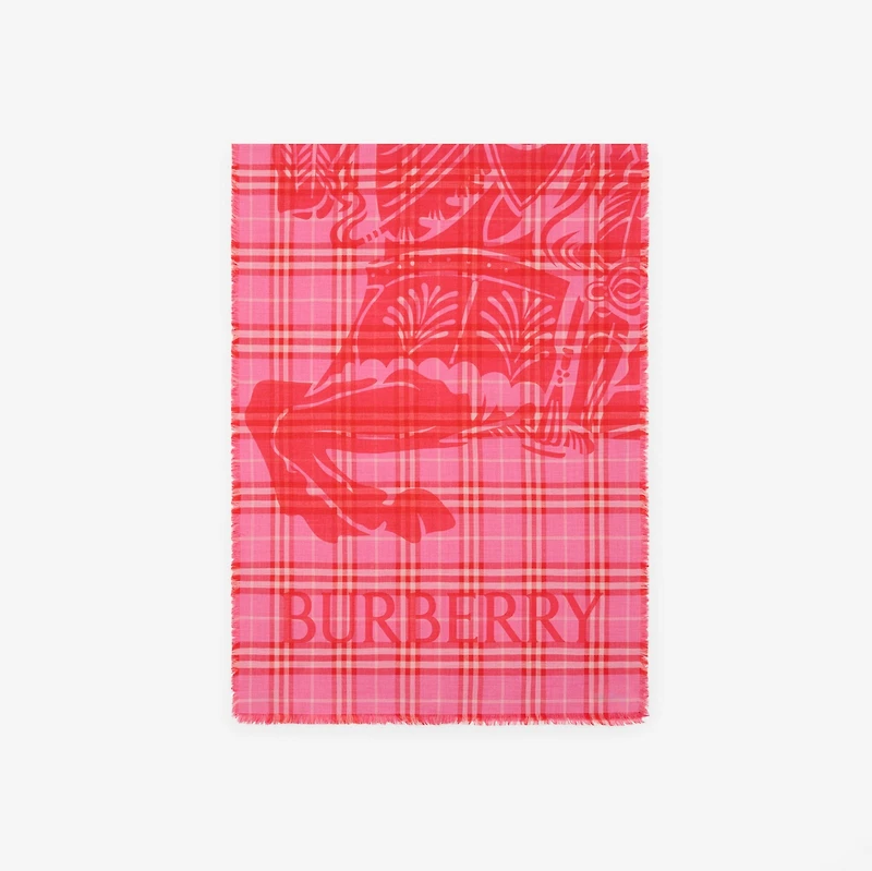Wide EKD Check Wool Silk Scarf in Glaze pink | Burberry® Official