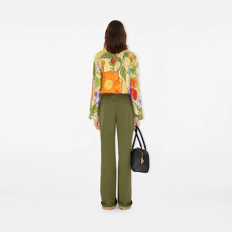 Highgrove Turn-up Cotton Trousers in Wreath - Women | Burberry® Official