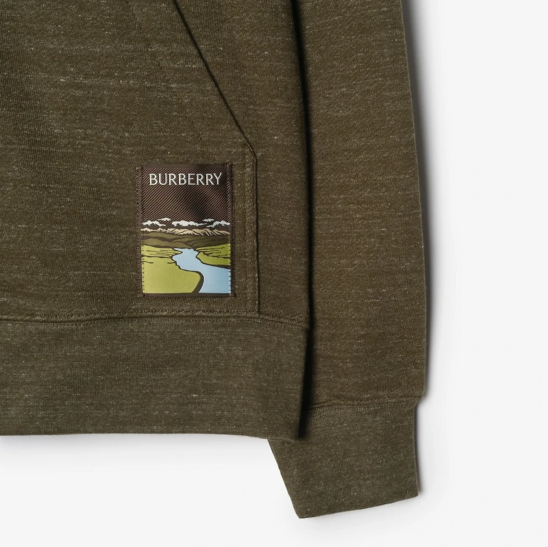 Landscape Label Cotton Hoodie in Thorn green melange - Men | Burberry® Official