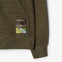 Landscape Label Cotton Hoodie in Thorn green melange - Men | Burberry® Official