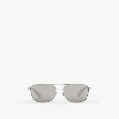 Metal Shield Rectangular Sunglasses​ in Silver - Men | Burberry® Official