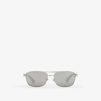 Metal Shield Rectangular Sunglasses​ in Silver - Men | Burberry® Official