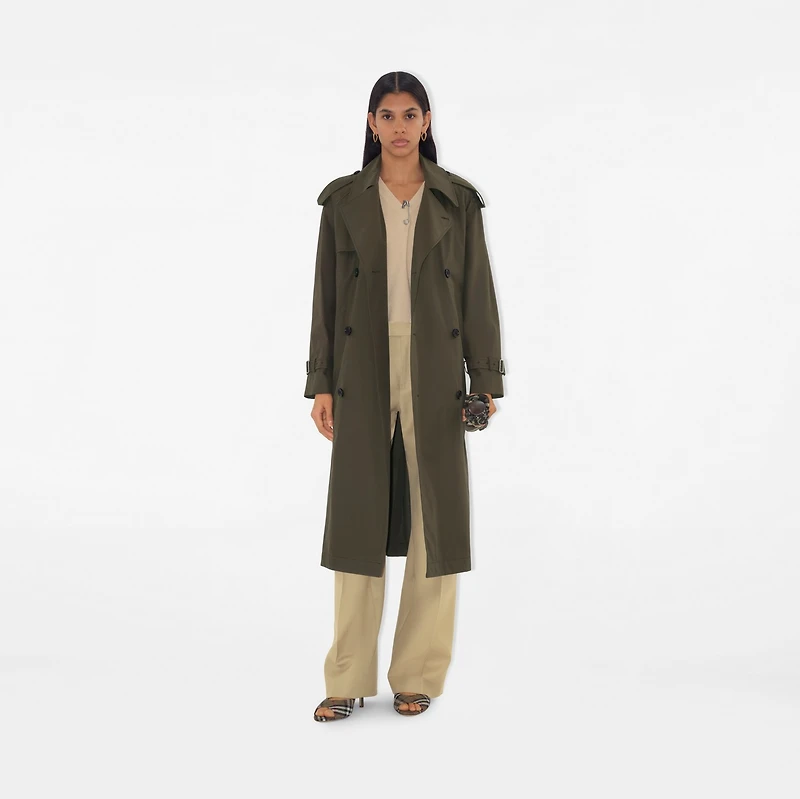 Long Gabardine Castleford Trench Coat in Otter - Women, Cotton Gabardine | Burberry® Official
