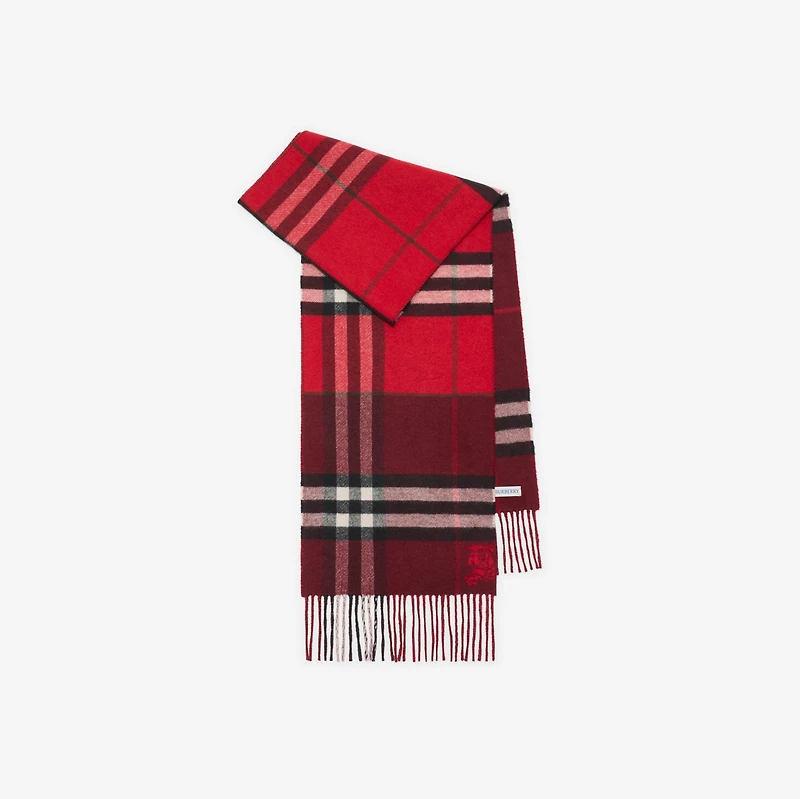 Contrast Check Cashmere Scarf in Post red/oxblood red | Burberry® Official