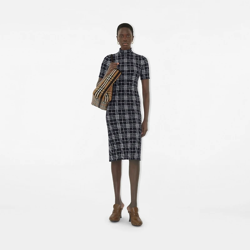 Check Wool Blend Dress in Ink/chalk - Women | Burberry® Official