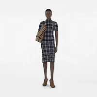 Check Wool Blend Dress in Ink/chalk - Women | Burberry® Official