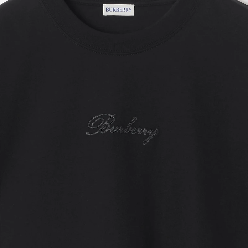 Check Cursive Logo Cotton T-shirt in Black - Men | Burberry® Official