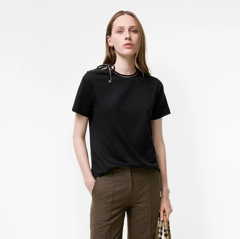 Tie-sleeve Cotton T-shirt in Black - Women | Burberry® Official