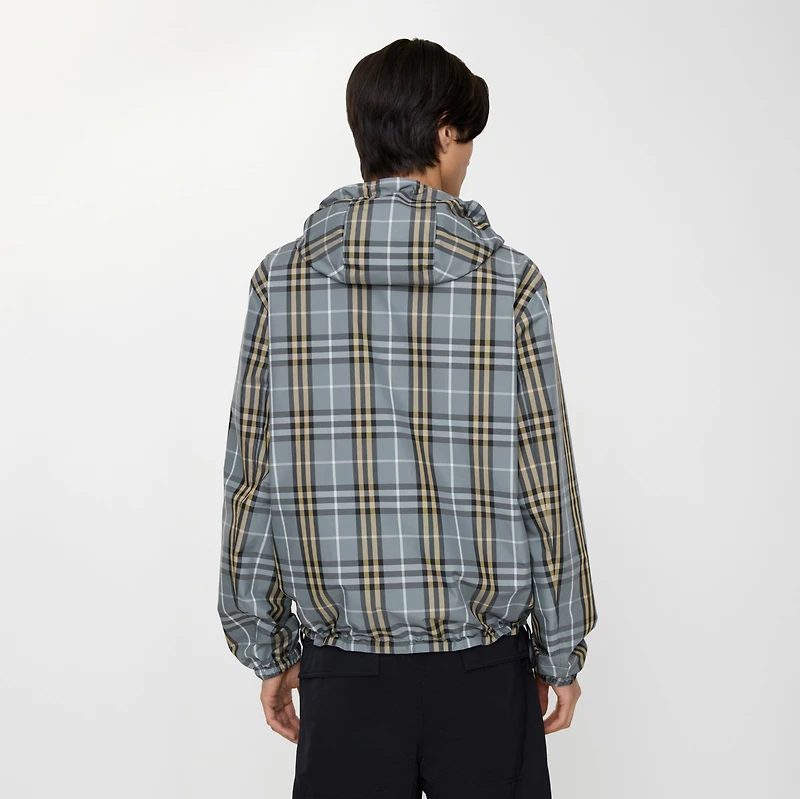 Reversible Check Hooded Jacket in Wave blue - Men, Nylon | Burberry® Official