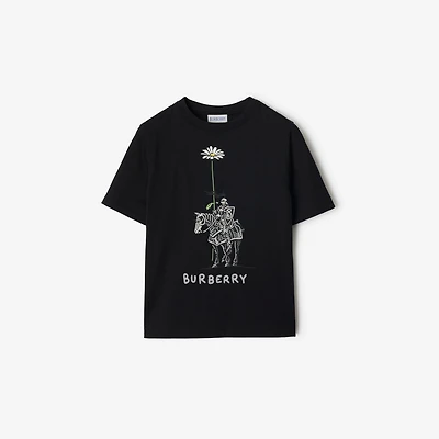 Knight Daisy Cotton T-shirt in Black | Burberry® Official