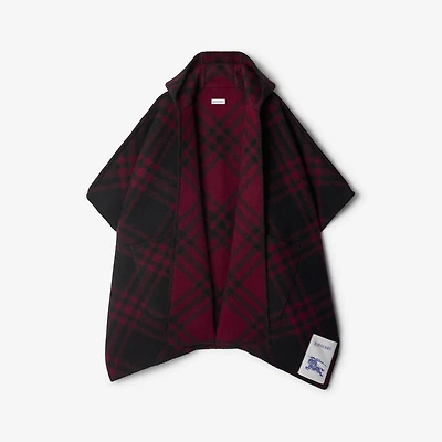 Reversible Check Wool Cape in Cranberry | Burberry® Official