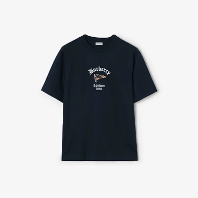 Check Flag Cotton T-shirt in Navy - Men | Burberry® Official