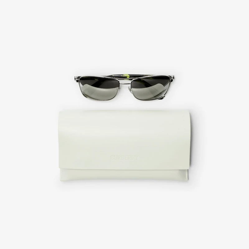 Metal Shield Rectangular Sunglasses​ in Silver - Men | Burberry® Official