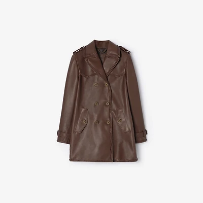 Short Fringed Leather Trench Coat in Mid brown - Women | Burberry® Official