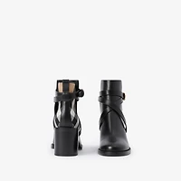 Check and Leather Heel Boots in Black/archive beige - Women | Burberry® Official