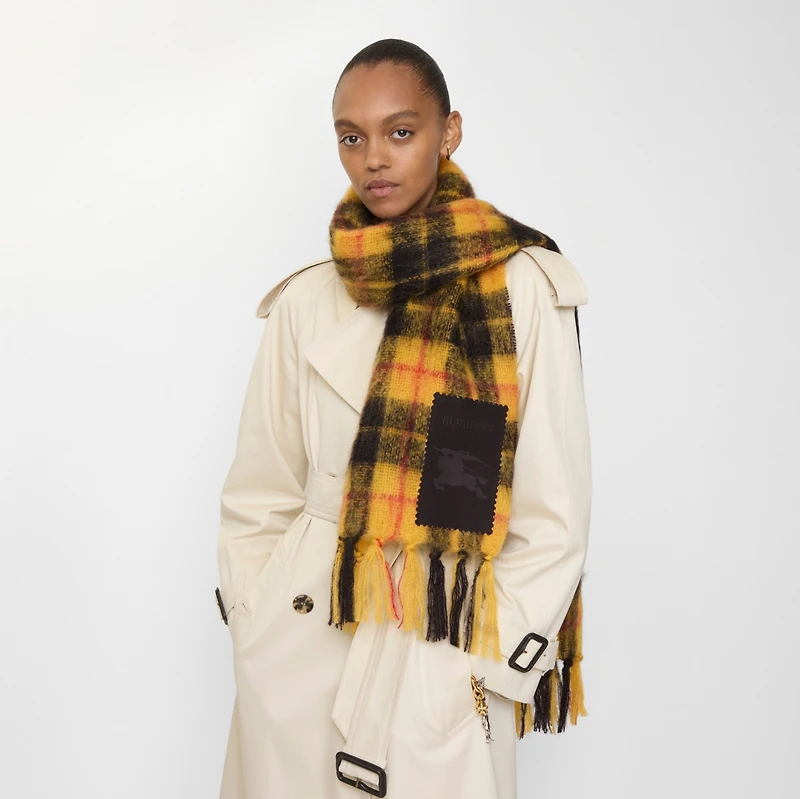 Check Mohair Wool Scarf in Crown yellow | Burberry® Official