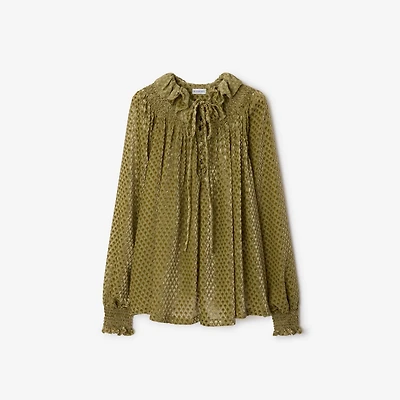 Torch Silk Blend Velvet Blouse in Cricket yellow - Women | Burberry® Official