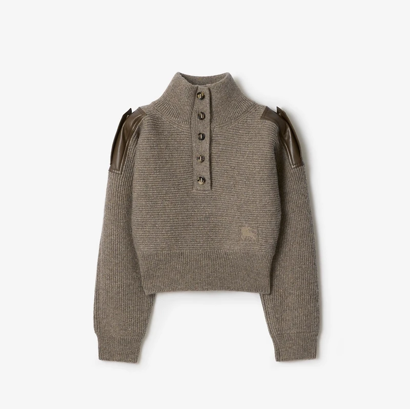 Wool Half-button Sweater in Beige melange - Women | Burberry® Official