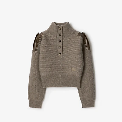 Wool Half-button Sweater in Beige melange - Women | Burberry® Official