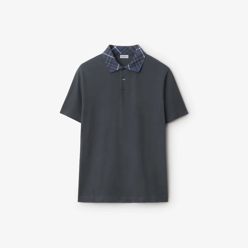 Check Collar Cotton Polo Shirt in Magnet - Men | Burberry® Official