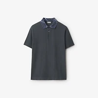 Check Collar Cotton Polo Shirt in Magnet - Men | Burberry® Official