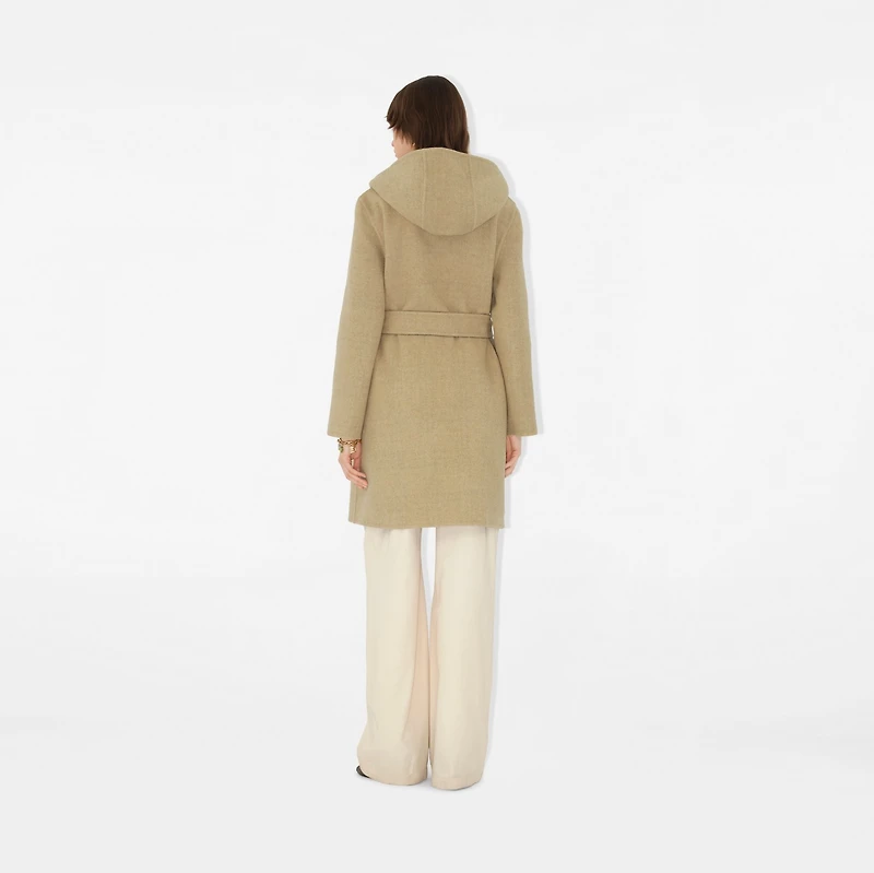 Reversible Wool Hooded Wrap Coat in Sand - Women | Burberry® Official