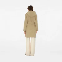 Reversible Wool Hooded Wrap Coat in Sand - Women | Burberry® Official