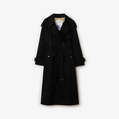 Long Gabardine Fitzrovia Trench Coat in Black - Women, Cotton Gabardine | Burberry® Official