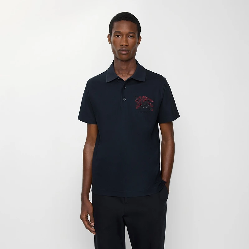EKD Check Cotton Polo Shirt in Navy - Men | Burberry® Official