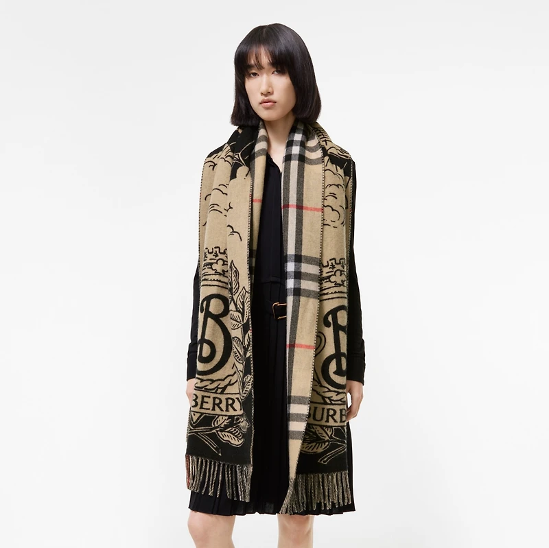 Wide Reversible Stormy Knight Scarf in Sand beige | Burberry® Official