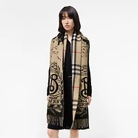 Wide Reversible Stormy Knight Scarf in Sand beige | Burberry® Official