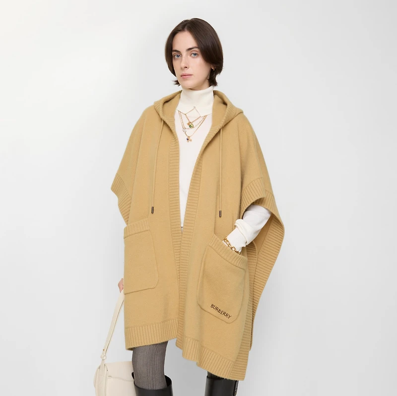 Wool Cashmere Hooded Cape in Sand beige | Burberry® Official