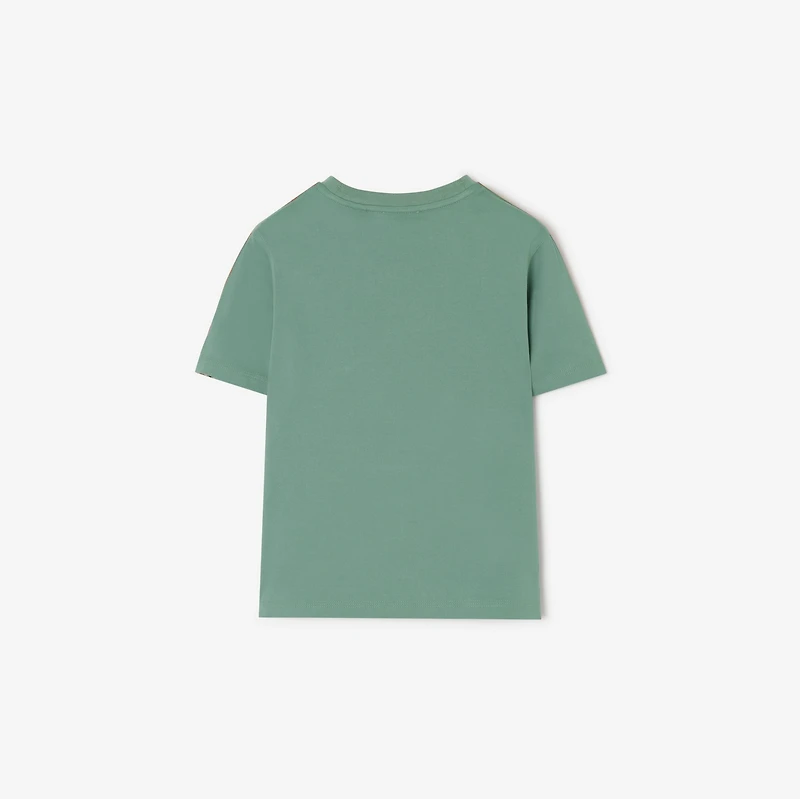 Check Trim Cotton T-shirt in Gulf green | Burberry® Official