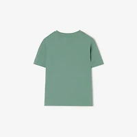 Check Trim Cotton T-shirt in Gulf green | Burberry® Official