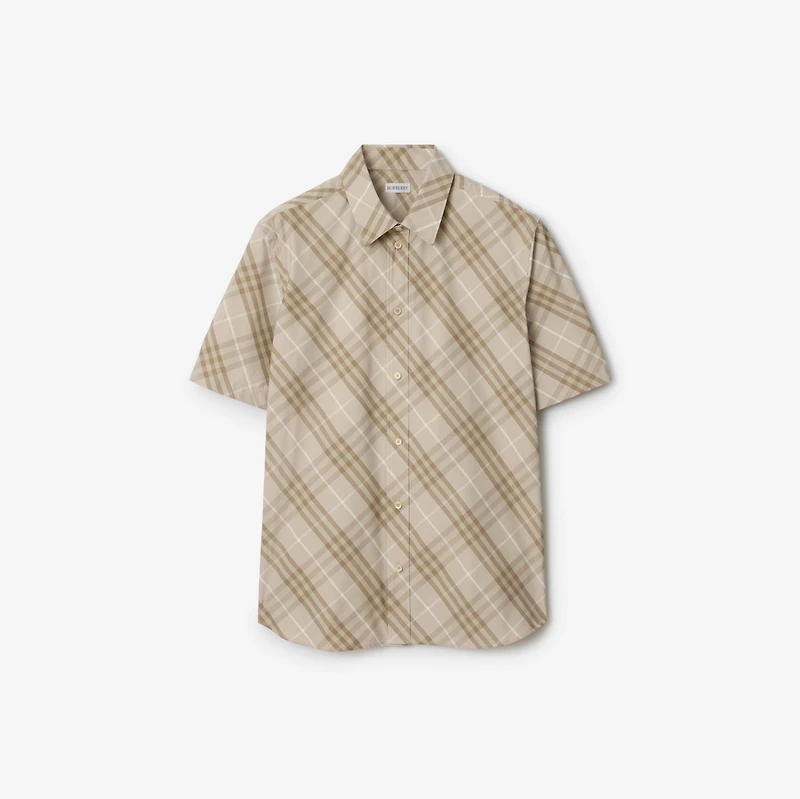 Relaxed Fit Check Cotton Shirt in Stone grey - Men | Burberry® Official