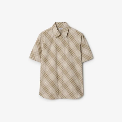 Relaxed Fit Check Cotton Shirt in Stone grey - Men | Burberry® Official