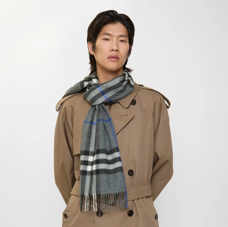 Check Cashmere Scarf in Marlborough grey | Burberry® Official