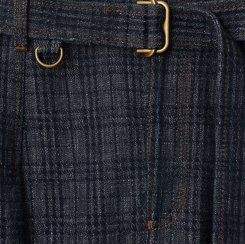 High Rise Wide Check Denim Jeans in Indigo - Women, Cotton | Burberry® Official