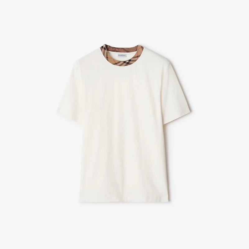 Check Trim Cotton T-shirt in Chalk white - Men | Burberry® Official
