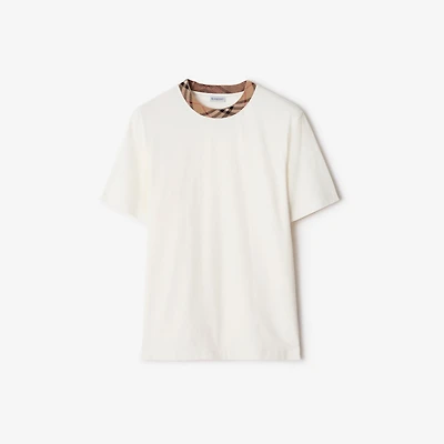 Check Trim Cotton T-shirt in Chalk white - Men | Burberry® Official