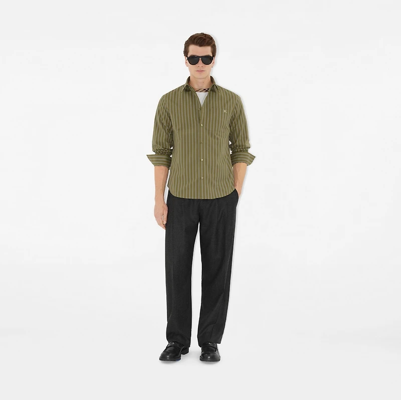 Regular Fit Striped Cotton Shirt in Wreath green - Men | Burberry® Official