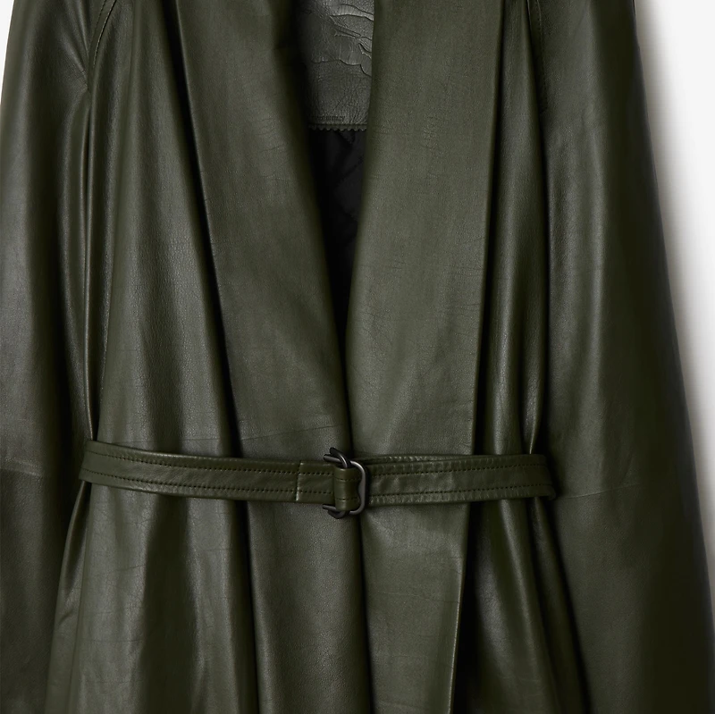 Leather Wrap Coat in Shale - Women | Burberry® Official
