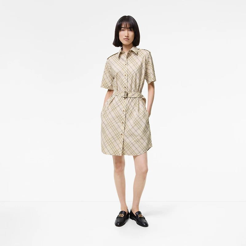 Check Cotton Shirt Dress in Sesame beige - Women | Burberry® Official