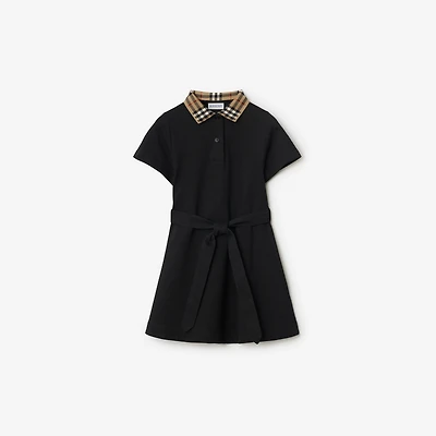 Check Collar Cotton Polo Shirt Dress in Black | Burberry® Official