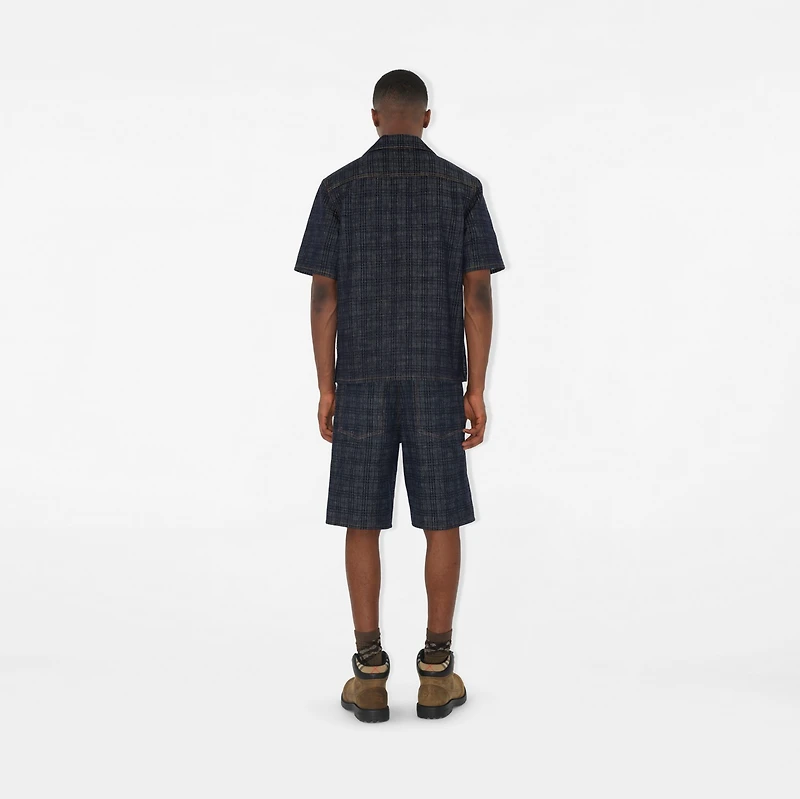 Relaxed Fit Check Denim Shirt in Indigo blue - Men, Cotton | Burberry® Official