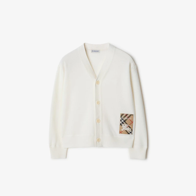 Check Label Wool Cardigan in Ivory | Burberry® Official