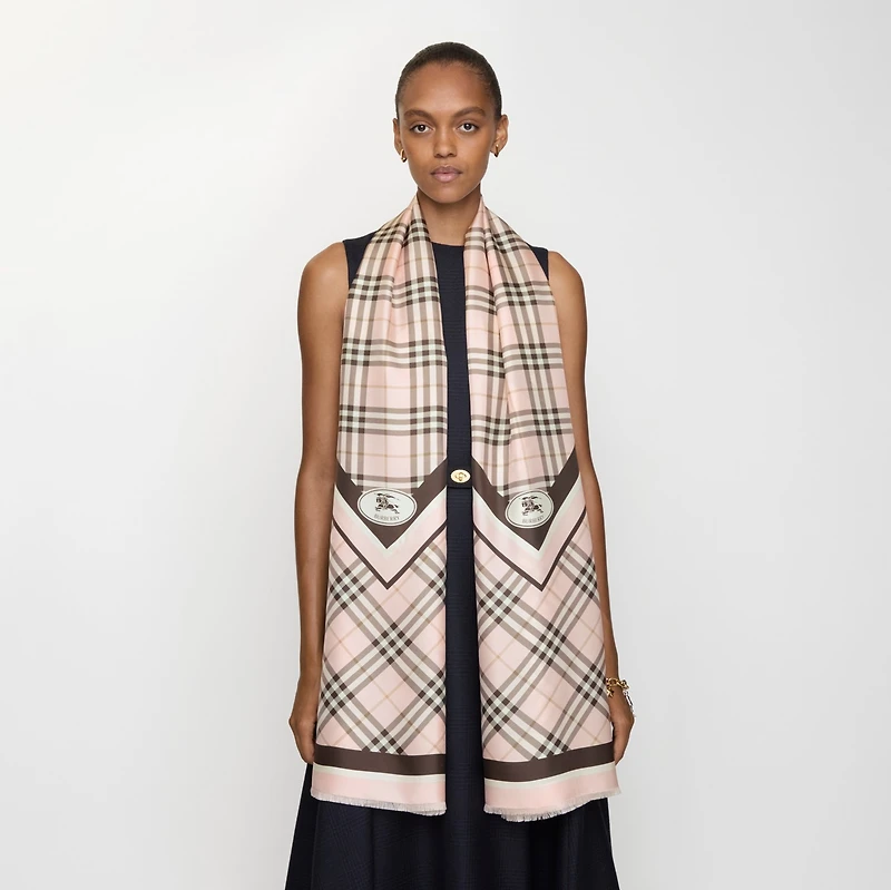 Check Knight Stamp Silk Scarf in Bow pink | Burberry® Official