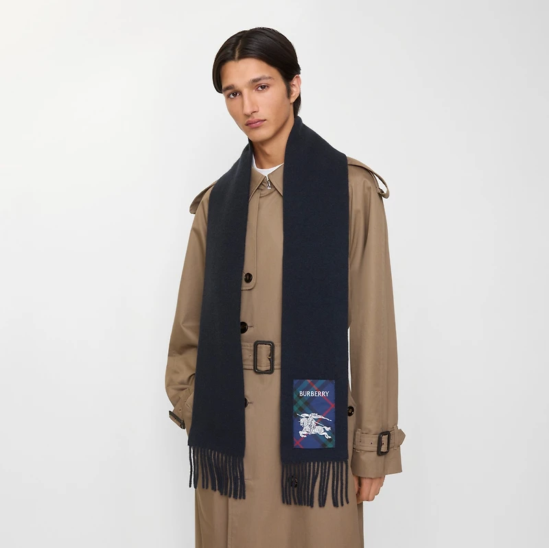Check Label Cashmere Scarf in Bugle blue | Burberry® Official