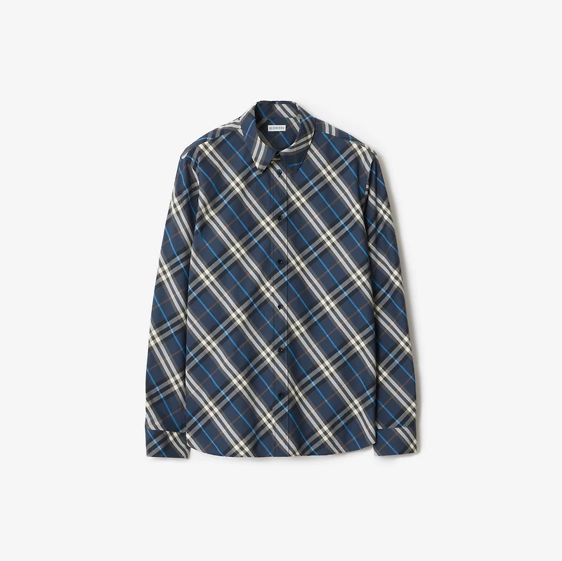 Relaxed Fit Check Cotton Shirt in Pilot blue - Men | Burberry® Official