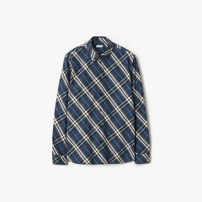 Relaxed Fit Check Cotton Shirt in Pilot blue - Men | Burberry® Official